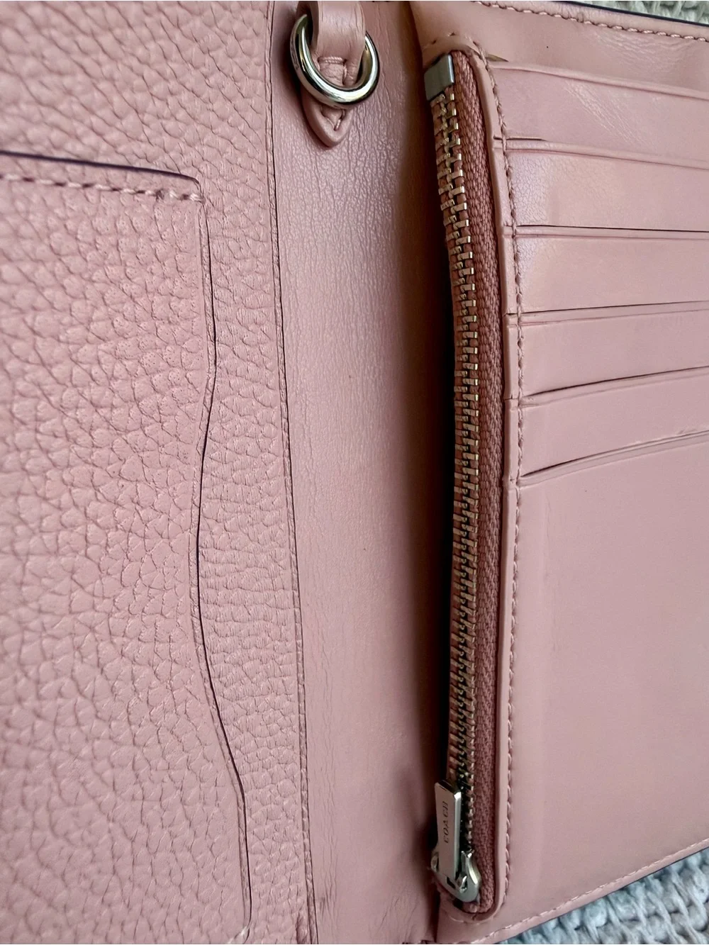 Coach Peony Pink Pebble Leather Phone Wristlet Wallet 13943 SV/PY